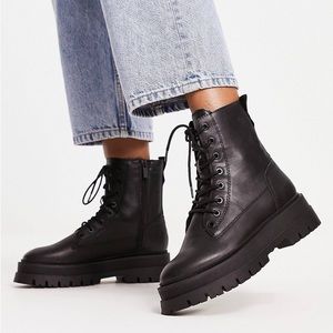 Stradivarius Wide Fit lace-up combat boots in black